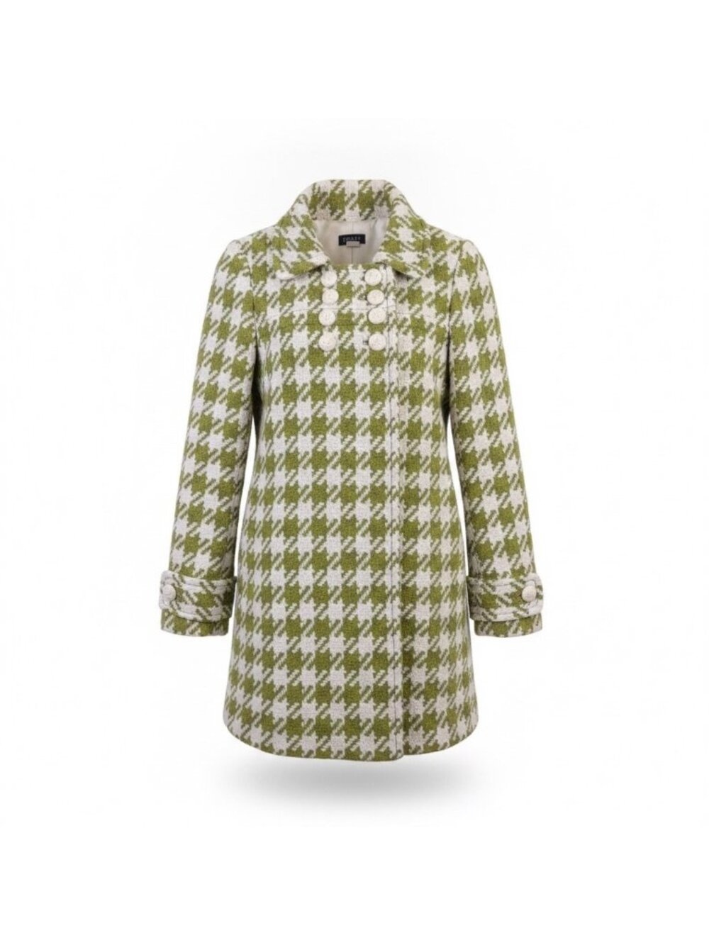J. Crew Womens Green White Wool Blend Houndstooth Coat Double-Breasted Size 0